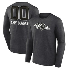 Baltimore Ravens Personalized Name & Number Monochrome Long Sleeve T-Shirt - Charcoal for sale