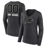 Buffalo Bills Women's Personalized Name & Number Monochrome V-neck T-Shirt - Charcoal for sale