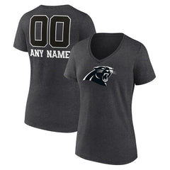 Carolina Panthers Women's Personalized Name & Number Monochrome V-Neck Long Sleeve T-Shirt - Charcoal for sale