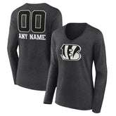 Cincinnati Bengals Women's Personalized Name & Number Monochrome V-neck T-Shirt - Charcoal discount