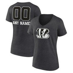 Cincinnati Bengals Women's Personalized Name & Number Monochrome V-Neck Long Sleeve T-Shirt - Charcoal outlet