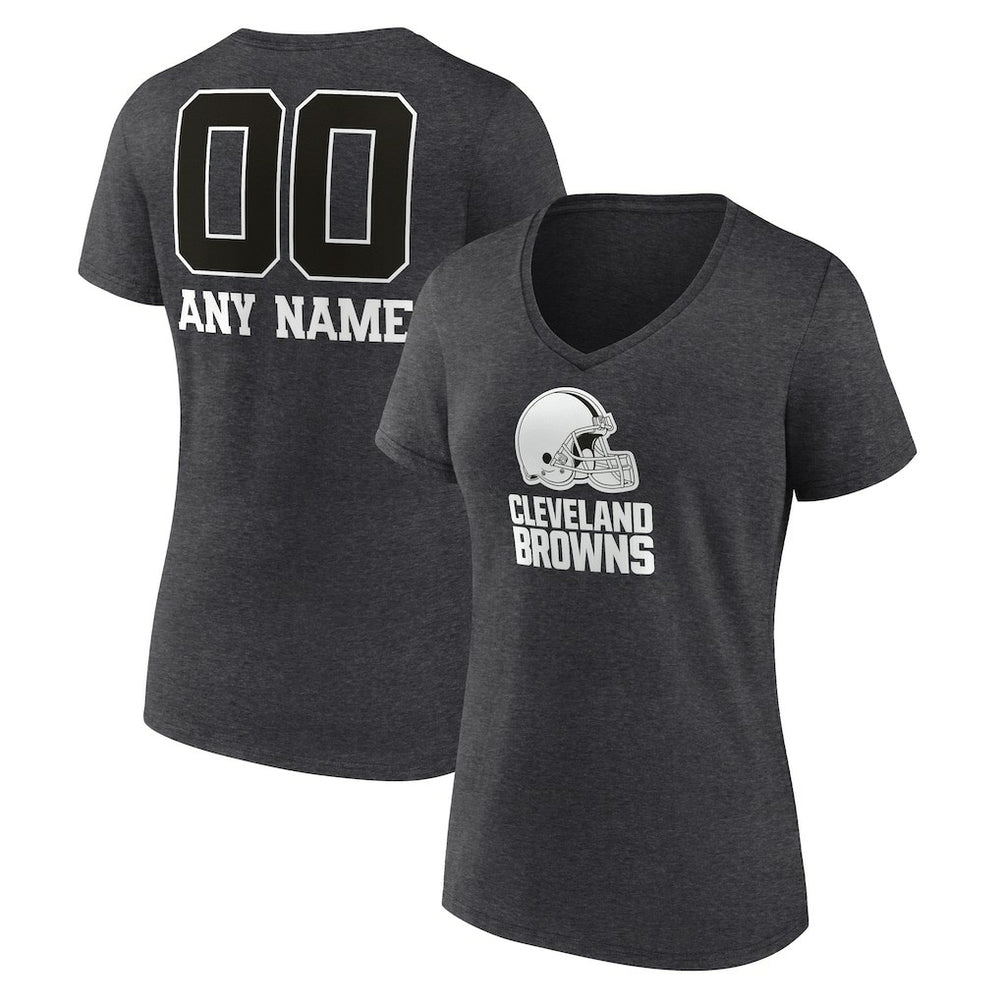 Cleveland Browns Women's Personalized Name & Number Monochrome V-Neck Long Sleeve T-Shirt - Charcoal sale