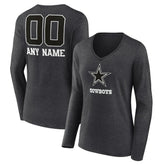 Dallas Cowboys Women's Personalized Name & Number Monochrome V-neck T-Shirt - Charcoal for sale