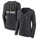 Detroit Lions Women's Personalized Name & Number Monochrome V-neck T-Shirt - Charcoal for sale