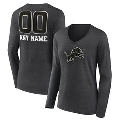 Detroit Lions Women's Personalized Name & Number Monochrome V-neck T-Shirt - Charcoal for sale