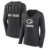 Green Bay Packers Women's Personalized Name & Number Monochrome V-neck T-Shirt - Charcoal sale