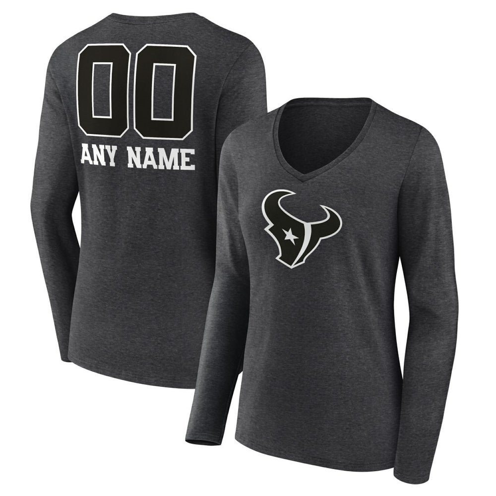 Houston Texans Women's Personalized Name & Number Monochrome V-neck T-Shirt - Charcoal on sale