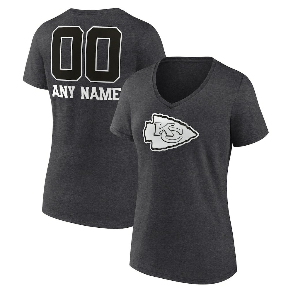 Kansas City Chiefs Women's Personalized Name & Number Monochrome V-Neck Long Sleeve T-Shirt - Charcoal on sale