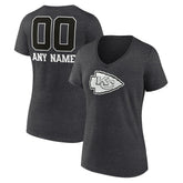 Kansas City Chiefs Women's Personalized Name & Number Monochrome V-Neck Long Sleeve T-Shirt - Charcoal on sale