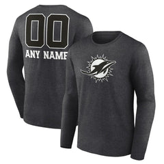 Miami Dolphins Personalized Name & Number Monochrome Long Sleeve T-Shirt - Charcoal on sale