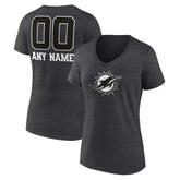 Miami Dolphins Women's Personalized Name & Number Monochrome V-Neck Long Sleeve T-Shirt - Charcoal outlet