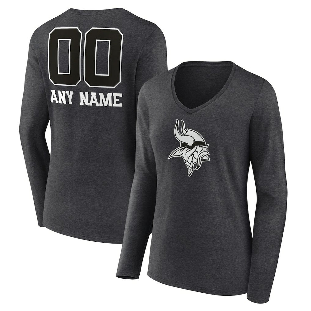 Minnesota Vikings Women's Personalized Name & Number Monochrome V-neck T-Shirt - Charcoal online