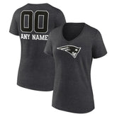 New England Patriots Women's Personalized Name & Number Monochrome V-Neck Long Sleeve T-Shirt - Charcoal on sale