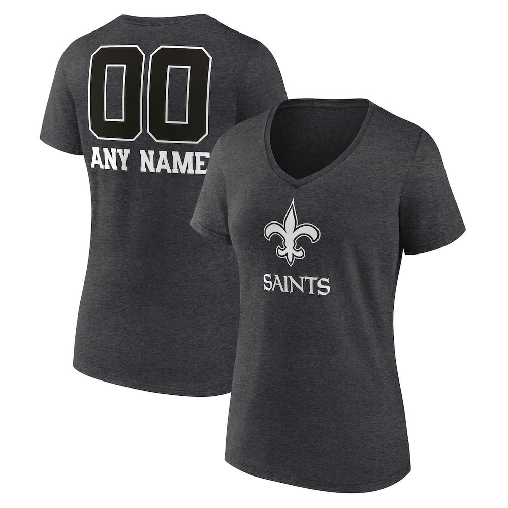 New Orleans Saints Women's Personalized Name & Number Monochrome V-Neck Long Sleeve T-Shirt - Charcoal for sale