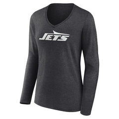 New York Jets Women's Personalized Name & Number Monochrome V-neck T-Shirt - Charcoal for sale