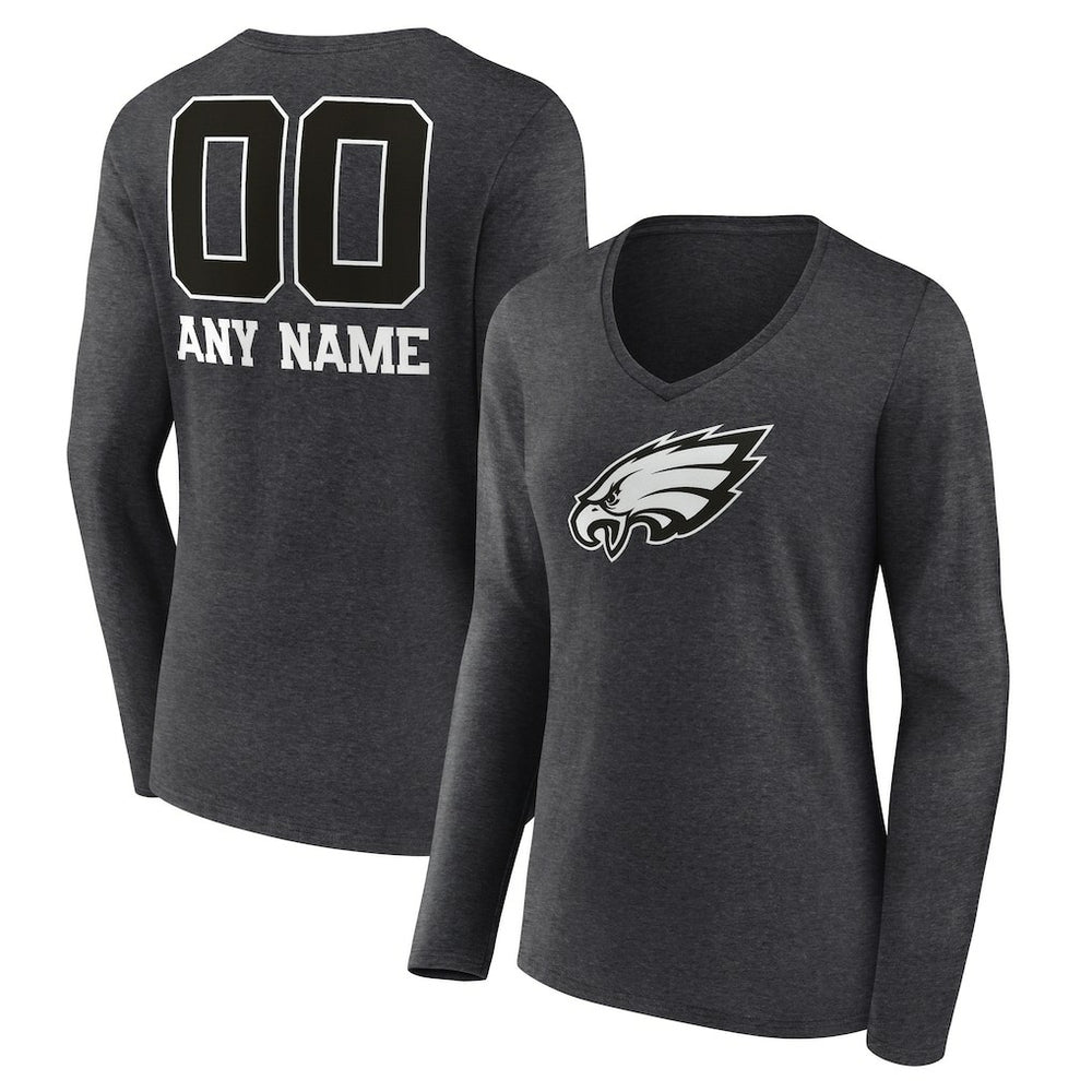 Philadelphia Eagles Women's Personalized Name & Number Monochrome V-neck T-Shirt - Charcoal on sale