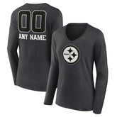Pittsburgh Steelers Women's Personalized Name & Number Monochrome V-neck T-Shirt - Charcoal sale