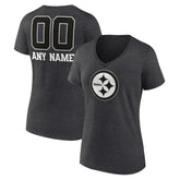 Pittsburgh Steelers Women's Personalized Name & Number Monochrome V-Neck Long Sleeve T-Shirt - Charcoal online