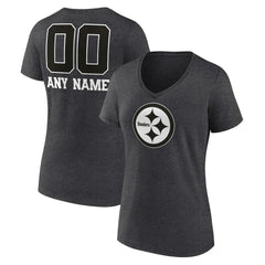 Pittsburgh Steelers Women's Personalized Name & Number Monochrome V-Neck Long Sleeve T-Shirt - Charcoal online