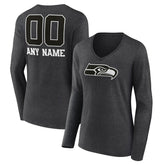Seattle Seahawks Women's Personalized Name & Number Monochrome V-neck T-Shirt - Charcoal online