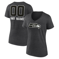 Seattle Seahawks Women's Personalized Name & Number Monochrome V-Neck Long Sleeve T-Shirt - Charcoal sale