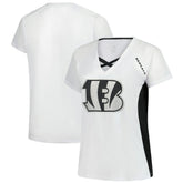 Cincinnati Bengals Women's Plus Size Glitter Lace-Up V- Neck T-Shirt - White discount