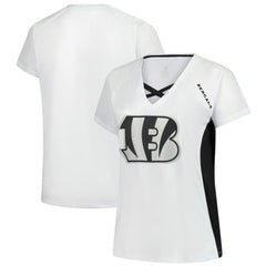 Cincinnati Bengals Women's Plus Size Glitter Lace-Up V- Neck T-Shirt - White discount