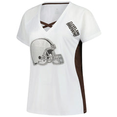 Cleveland Browns Women's Plus Size Glitter Lace-Up V- Neck T-Shirt - White outlet
