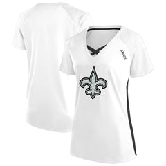 New Orleans Saints Women's Plus Size Glitter Lace-Up V- Neck T-Shirt - White outlet