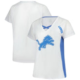 Detroit Lions Women's Plus Size Glitter Lace-Up V- Neck T-Shirt - White cheap