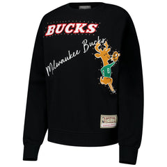 Milwaukee Bucks Women's Hardwood Classics Home Team Pullover Sweatshirt - Black | Mitchell & Ness cheap