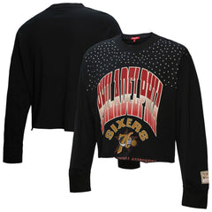 Philadelphia 76ers Women's Hardwood Classics Studded Boxy Cropped Long Sleeve T-Shirt - Black | Mitchell & Ness discount
