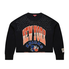 New York Knicks Women's Hardwood Classics Studded Boxy Cropped Long Sleeve T-Shirt - Black | Mitchell & Ness on sale