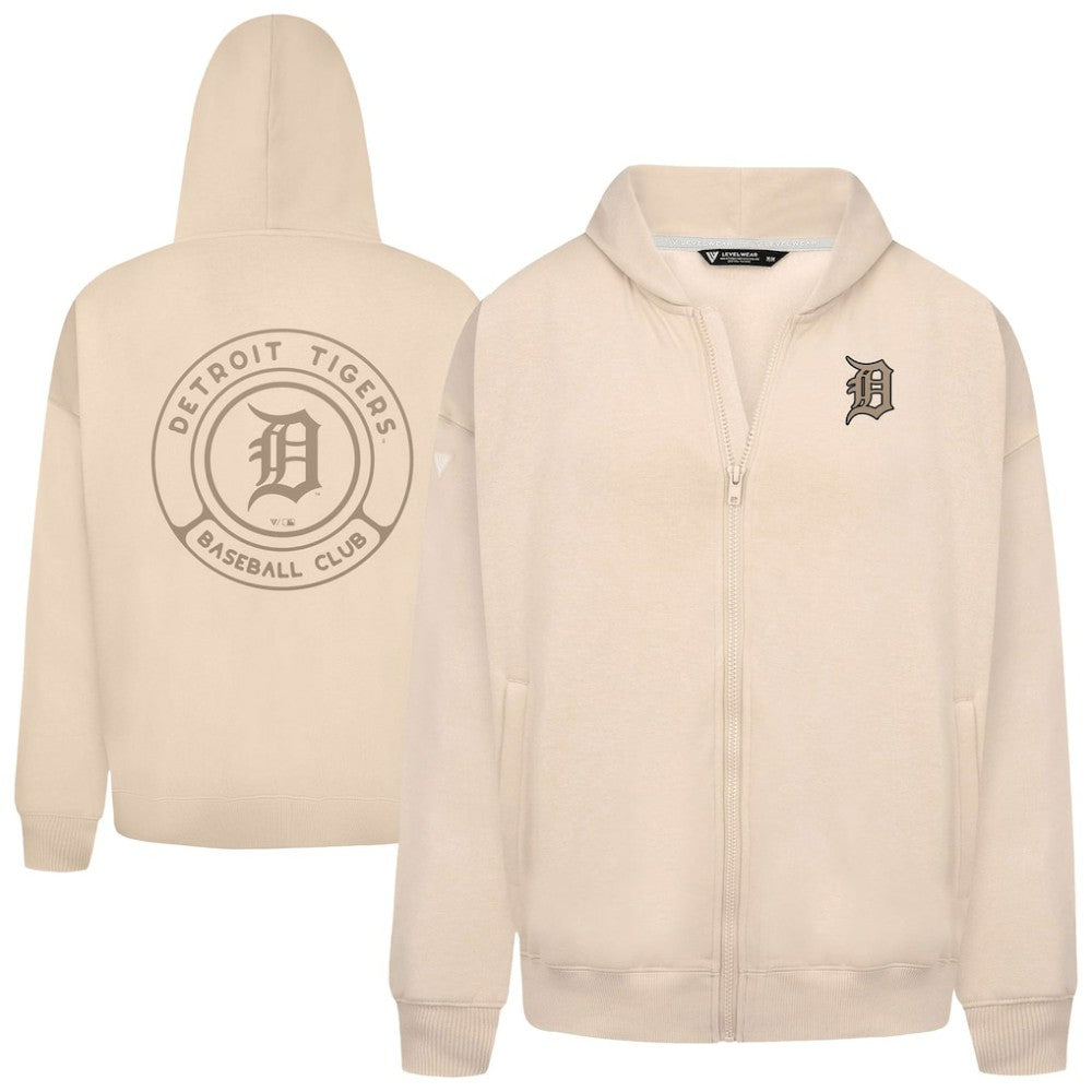 Detroit Tigers Levelwear Uphill Oversized Full-Zip Hoodie - Khaki
