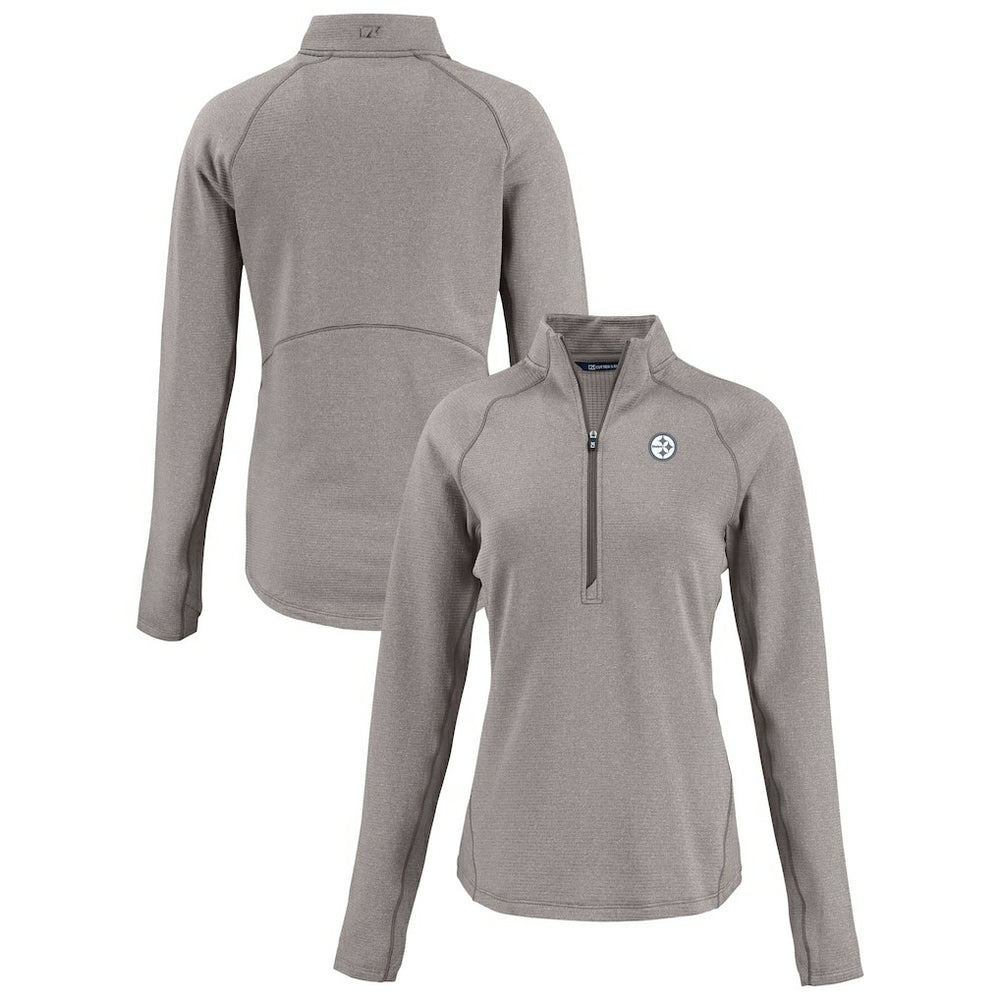 Pittsburgh Steelers Cutter & Buck Women's Peshastin Eco Fleece Recycled Tri-Blend Raglan Half-Zip Jacket - Heather Gray for sale