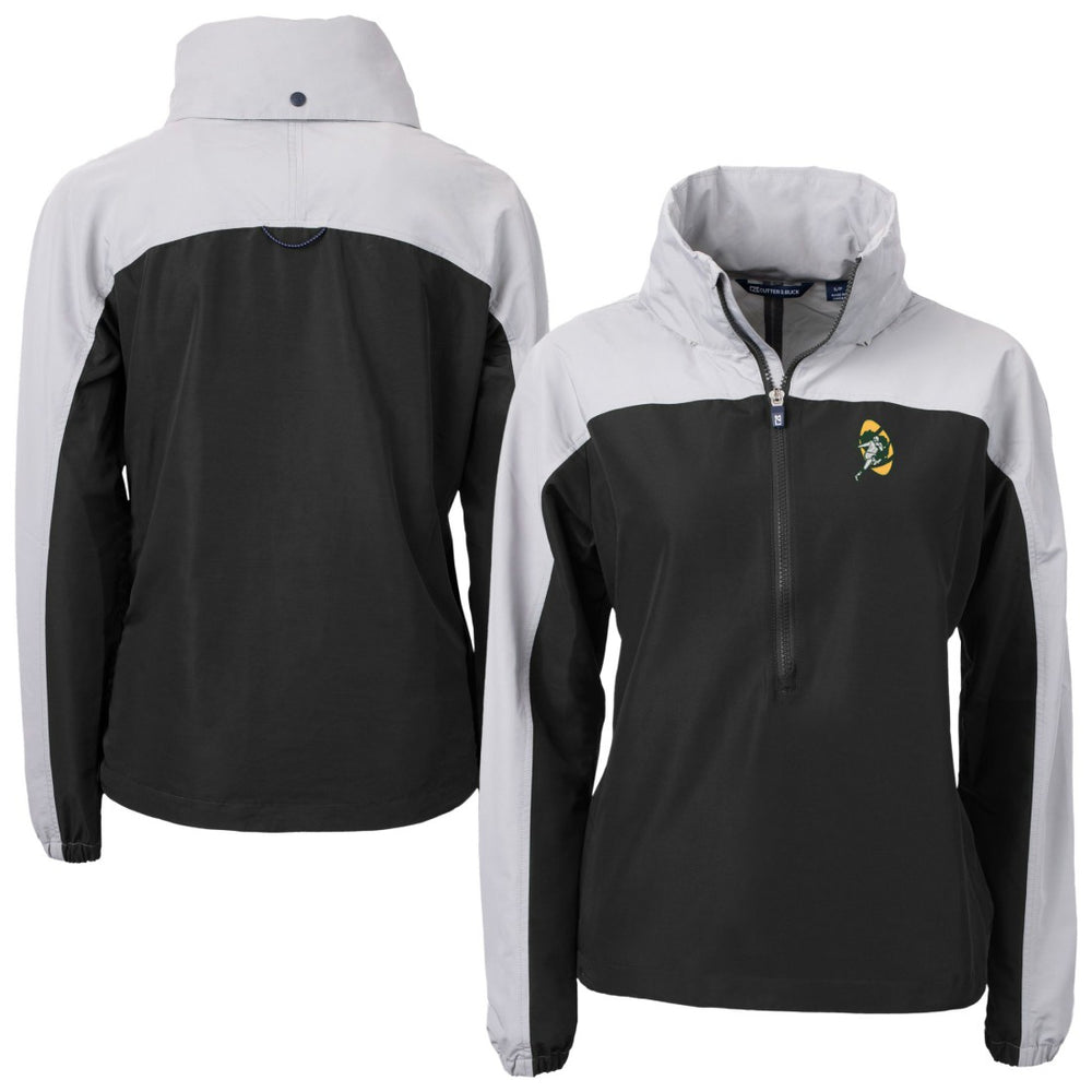 Green Bay Packers Cutter & Buck Women's Charter Eco Recycled Half-Zip Hooded Anorak Jacket - Black outlet