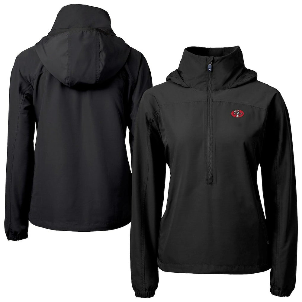 San Francisco 49ers Cutter & Buck Women's Charter Eco Recycled Half-Zip Hooded Anorak Jacket - Black online