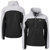 New Orleans Saints Cutter & Buck Women's Charter Eco Recycled Half-Zip Hooded Anorak Jacket - Black outlet