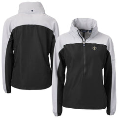 New Orleans Saints Cutter & Buck Women's Charter Eco Recycled Half-Zip Hooded Anorak Jacket - Black outlet
