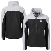 Pittsburgh Steelers Cutter & Buck Women's Charter Eco Recycled Half-Zip Hooded Anorak Jacket - Black for sale