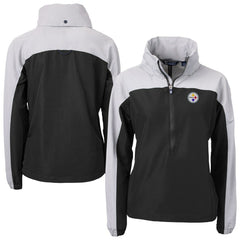 Pittsburgh Steelers Cutter & Buck Women's Charter Eco Recycled Half-Zip Hooded Anorak Jacket - Black for sale
