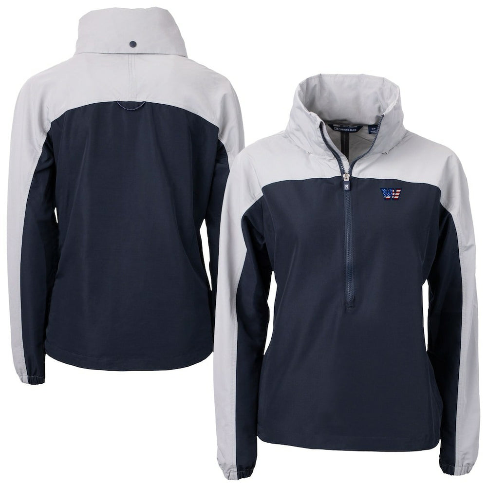 Washington Commanders Cutter & Buck Women's Charter Eco Recycled Half-Zip Hooded Anorak Jacket - Navy discount