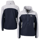New England Patriots Cutter & Buck Women's Charter Eco Recycled Half-Zip Hooded Anorak Jacket - Navy outlet