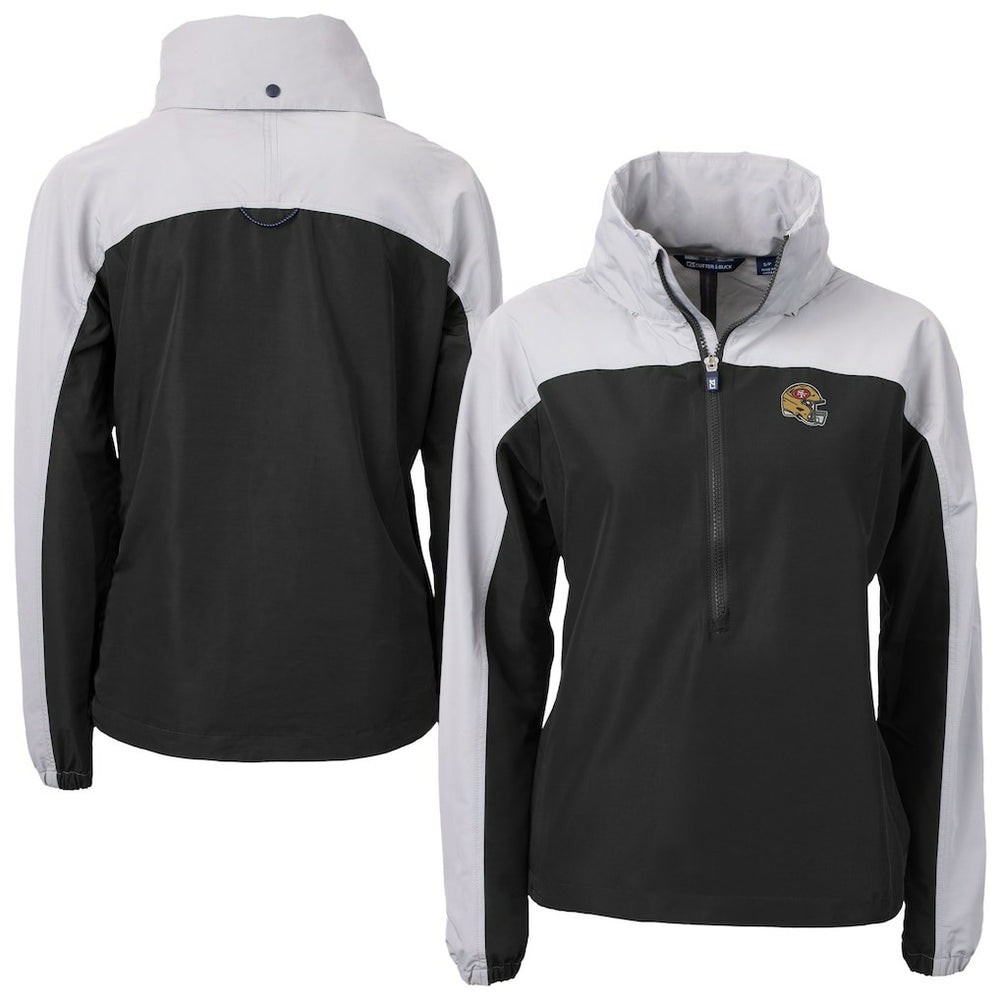 San Francisco 49ers Cutter & Buck Women's Charter Eco Recycled Half-Zip Hooded Anorak Jacket - Black for sale