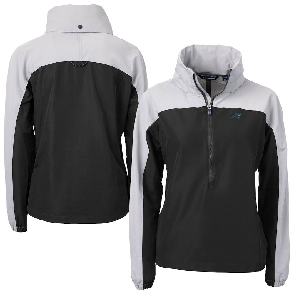 Carolina Panthers Cutter & Buck Women's Charter Eco Recycled Half-Zip Hooded Anorak Jacket - Black cheap