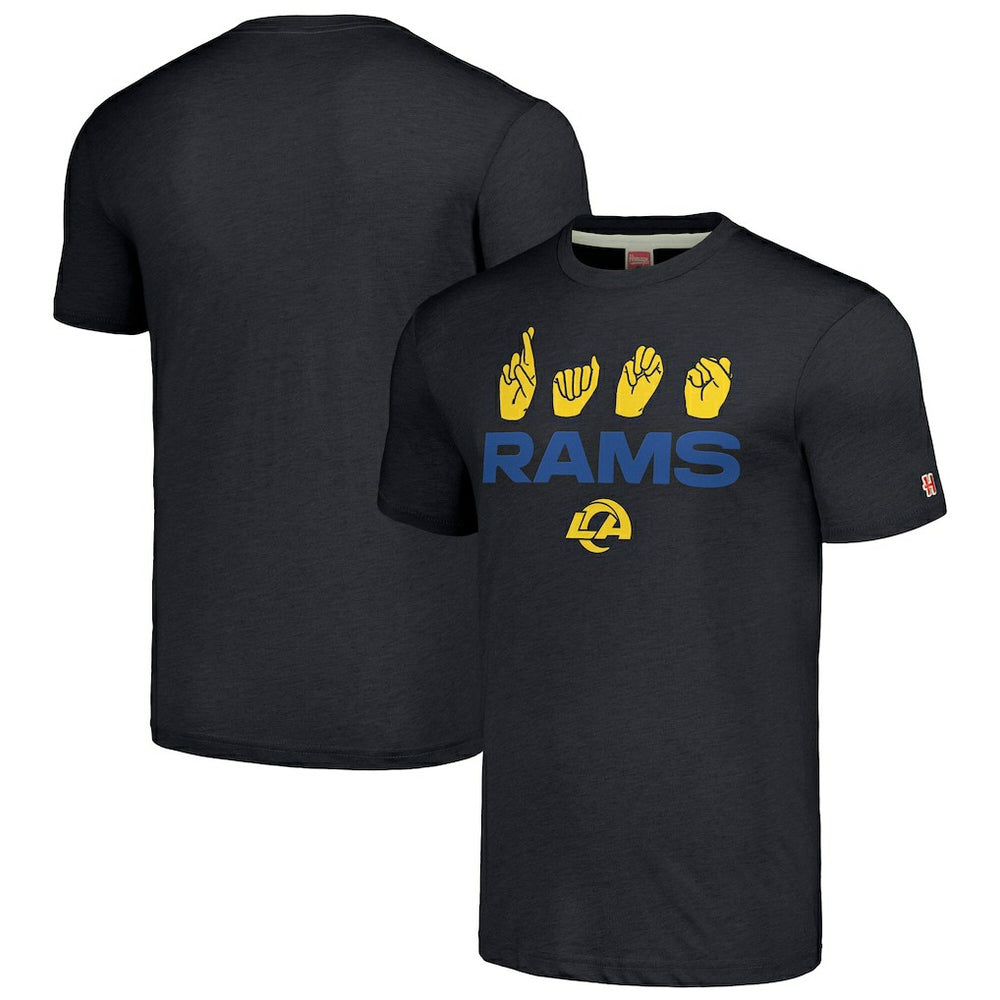 Los Angeles Rams Homage Unisex The NFL ASL Collection by Love Sign American Sign Language T-Shirt - Charcoal sale