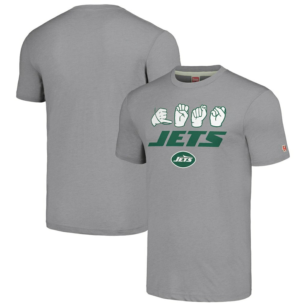 New York Jets Homage Unisex The NFL ASL Collection by Love Sign American Sign Language T-Shirt - Grey for sale