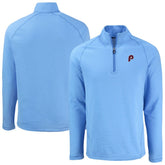 Philadelphia Phillies Cutter & Buck Peshastin Eco Fleece Recycled Raglan Quarter-Zip Top - Heather Light Blue