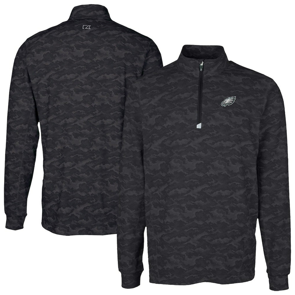 Philadelphia Eagles Cutter & Buck Traverse Camo Print Stretch Quarter-Zip Top - Black sale