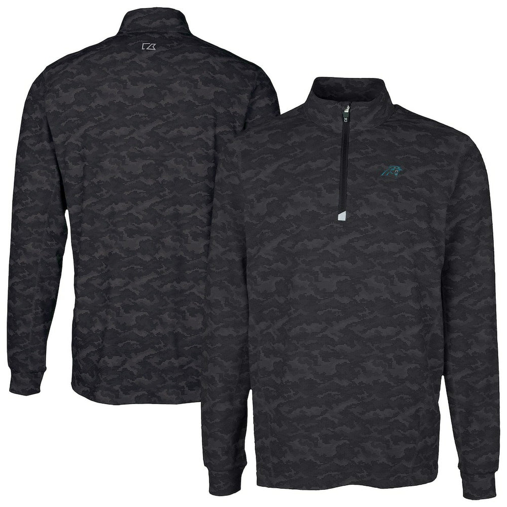 Carolina Panthers Cutter & Buck Traverse Camo Print Stretch Quarter-Zip Top - Black discount